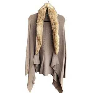 INC International Concepts Womens  Front Cardigan Sweater Faux Fur Trim Taupe 2X